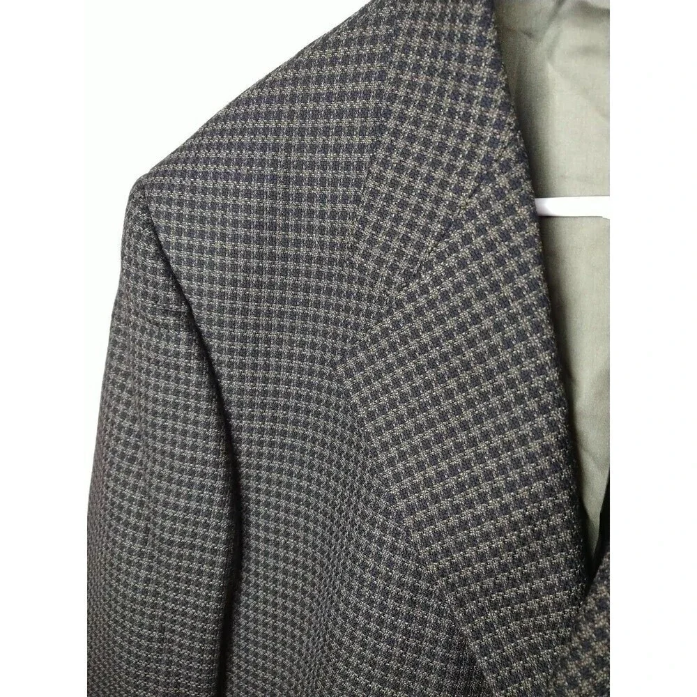 Miltons Vintage Three Button Collared Pocket Brown Gingham Suit Jacket Size 42S